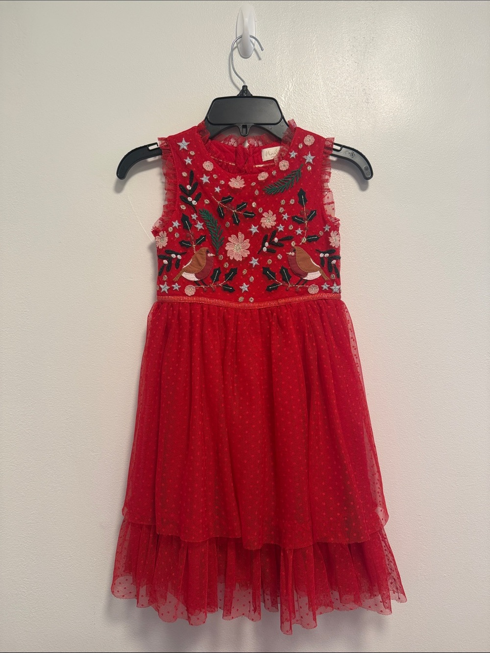 Mini Boden Red Embroidered Tulle Holiday Dress for Girls